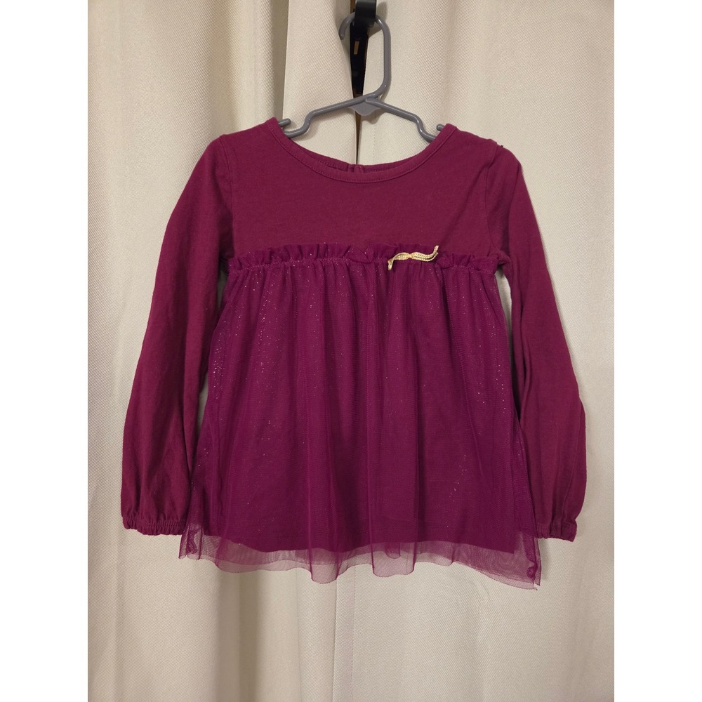 Carters Toddler Girls 5T Berry Purple Long Sleeve Glitter Tulle Tunic Top